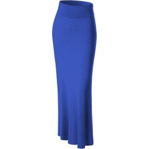 Made By Johnny Women’s Solid Basic Lightweight Floor Length Flare Long Maxi Lounge Skirt (S~3XL)(Wb296_royal_brite)