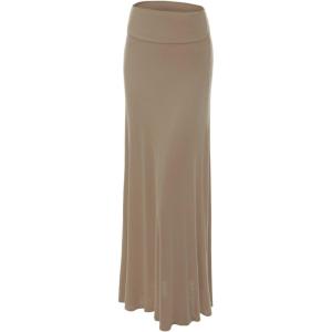 Made By Johnny Women’s Solid Basic Lightweight Floor Length Flare Long Maxi Lounge Skirt (S~3XL)(Wb670_taupe)