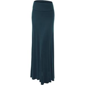 Made By Johnny Women’s Solid Basic Lightweight Floor Length Flare Long Maxi Lounge Skirt (S~3XL)(Wb670_teal)