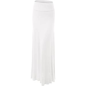 Made By Johnny Women’s Solid Basic Lightweight Floor Length Flare Long Maxi Lounge Skirt (S~3XL)(Wb670_white)