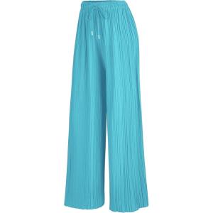 Made By Johnny Women’s Wide Leg Palazzo Pants – High Waist Flowy Fit with Drawstring Waistband for Casual Style(Wb1484_aqua)