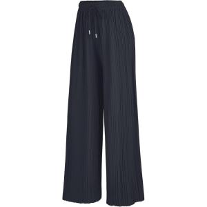 Made By Johnny Women’s Wide Leg Palazzo Pants – High Waist Flowy Fit with Drawstring Waistband for Casual Style(Wb1484_ash_charcoal)