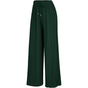 Made By Johnny Women’s Wide Leg Palazzo Pants – High Waist Flowy Fit with Drawstring Waistband for Casual Style(Wb1484_green)