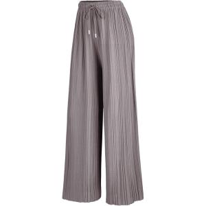 Made By Johnny Women’s Wide Leg Palazzo Pants – High Waist Flowy Fit with Drawstring Waistband for Casual Style(Wb1484_grey)