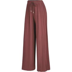 Made By Johnny Women’s Wide Leg Palazzo Pants – High Waist Flowy Fit with Drawstring Waistband for Casual Style(Wb1484_marsala)