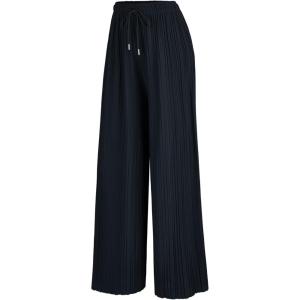 Made By Johnny Women’s Wide Leg Palazzo Pants – High Waist Flowy Fit with Drawstring Waistband for Casual Style(Wb1484_navy)