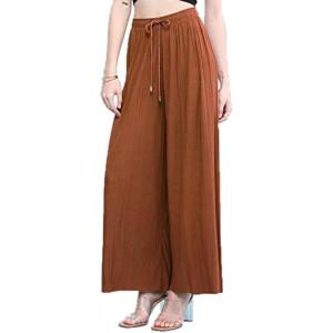 Made By Johnny Women’s Wide Leg Palazzo Pants – High Waist Flowy Fit with Drawstring Waistband for Casual Style(Wb1484_rust)