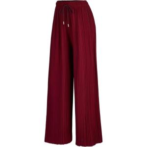 Made By Johnny Women’s Wide Leg Palazzo Pants – High Waist Flowy Fit with Drawstring Waistband for Casual Style(Wb1484_wine)