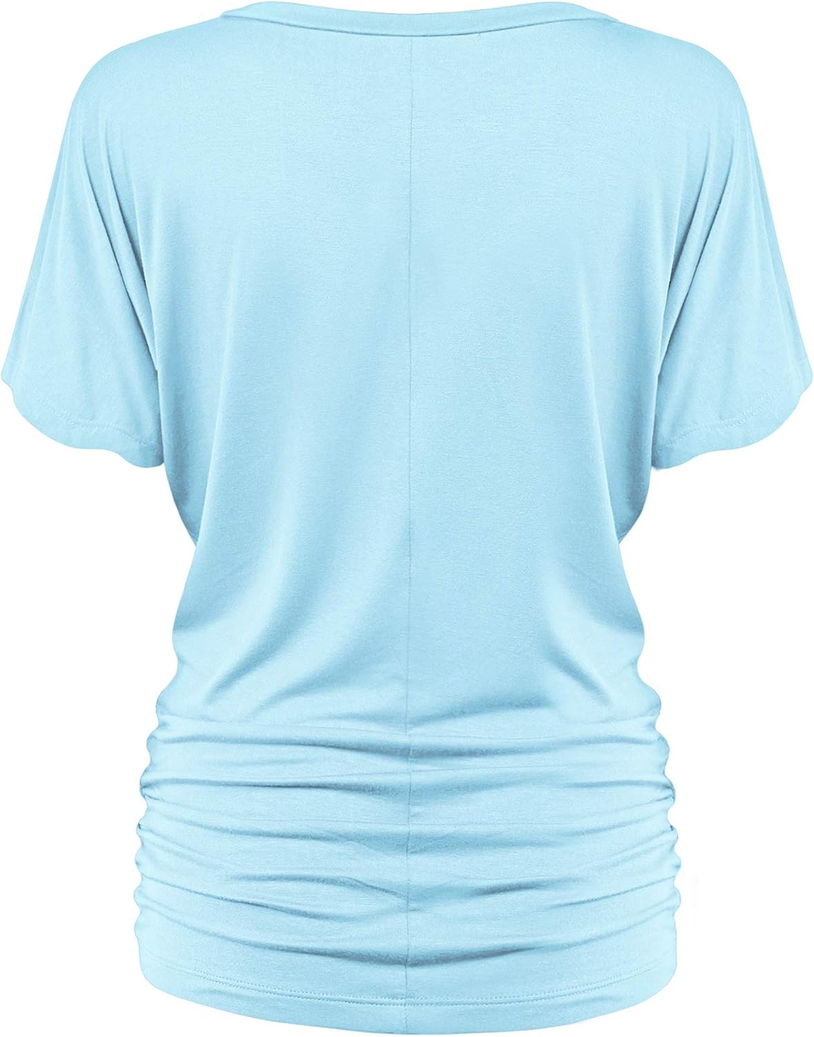 image:imageMade By Johnny Womens Casual Solid Short Sleeve Boat NeckV Neck Dolman Top T Shirt with Side ShirringWt1037aqua