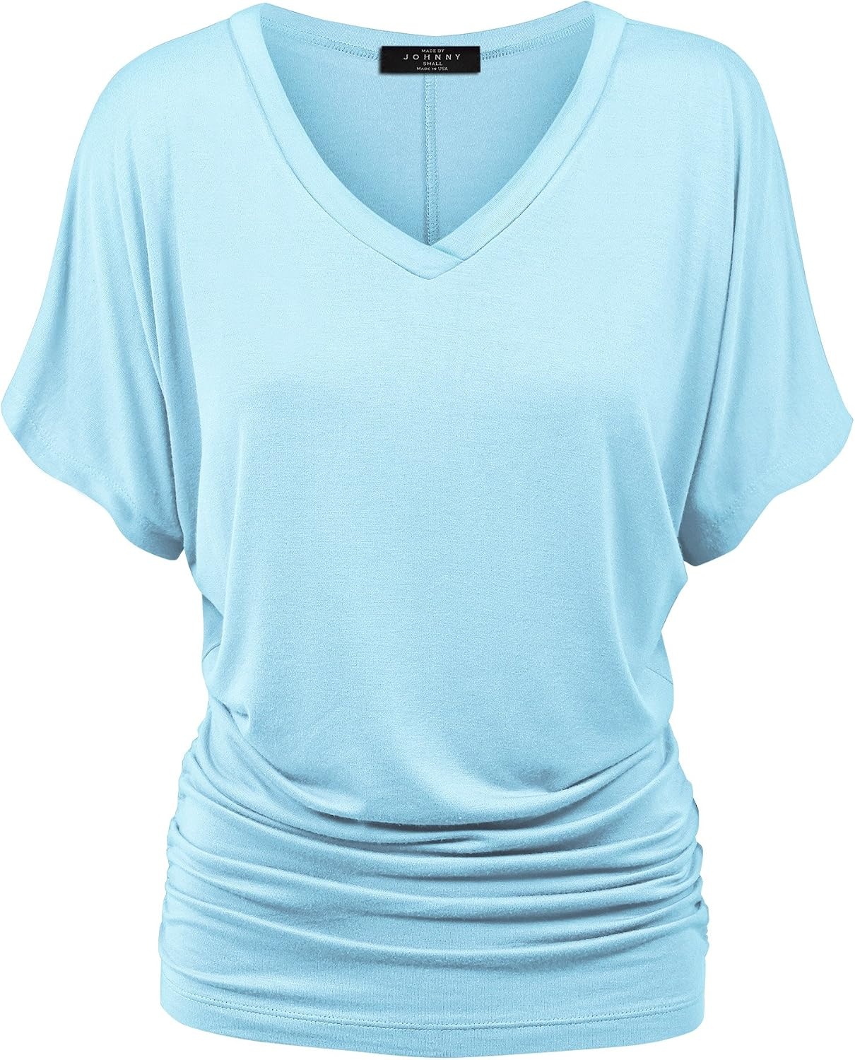 image:imageMade By Johnny Womens Casual Solid Short Sleeve Boat NeckV Neck Dolman Top T Shirt with Side ShirringWt1037aqua