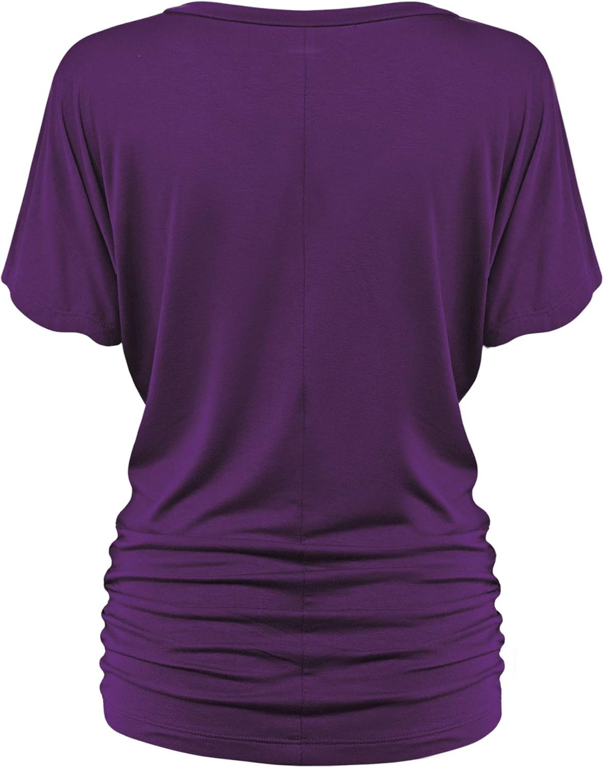 image:imageMade By Johnny Womens Casual Solid Short Sleeve Boat NeckV Neck Dolman Top T Shirt with Side ShirringWt1037darkpurple