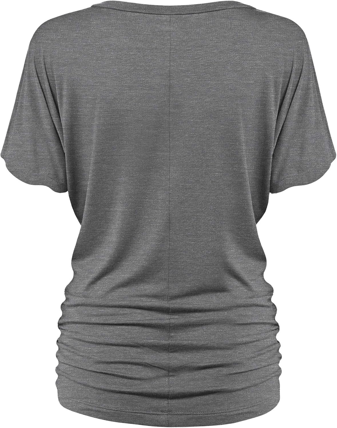 image:imageMade By Johnny Womens Casual Solid Short Sleeve Boat NeckV Neck Dolman Top T Shirt with Side ShirringWt1037heatherdarkgrey