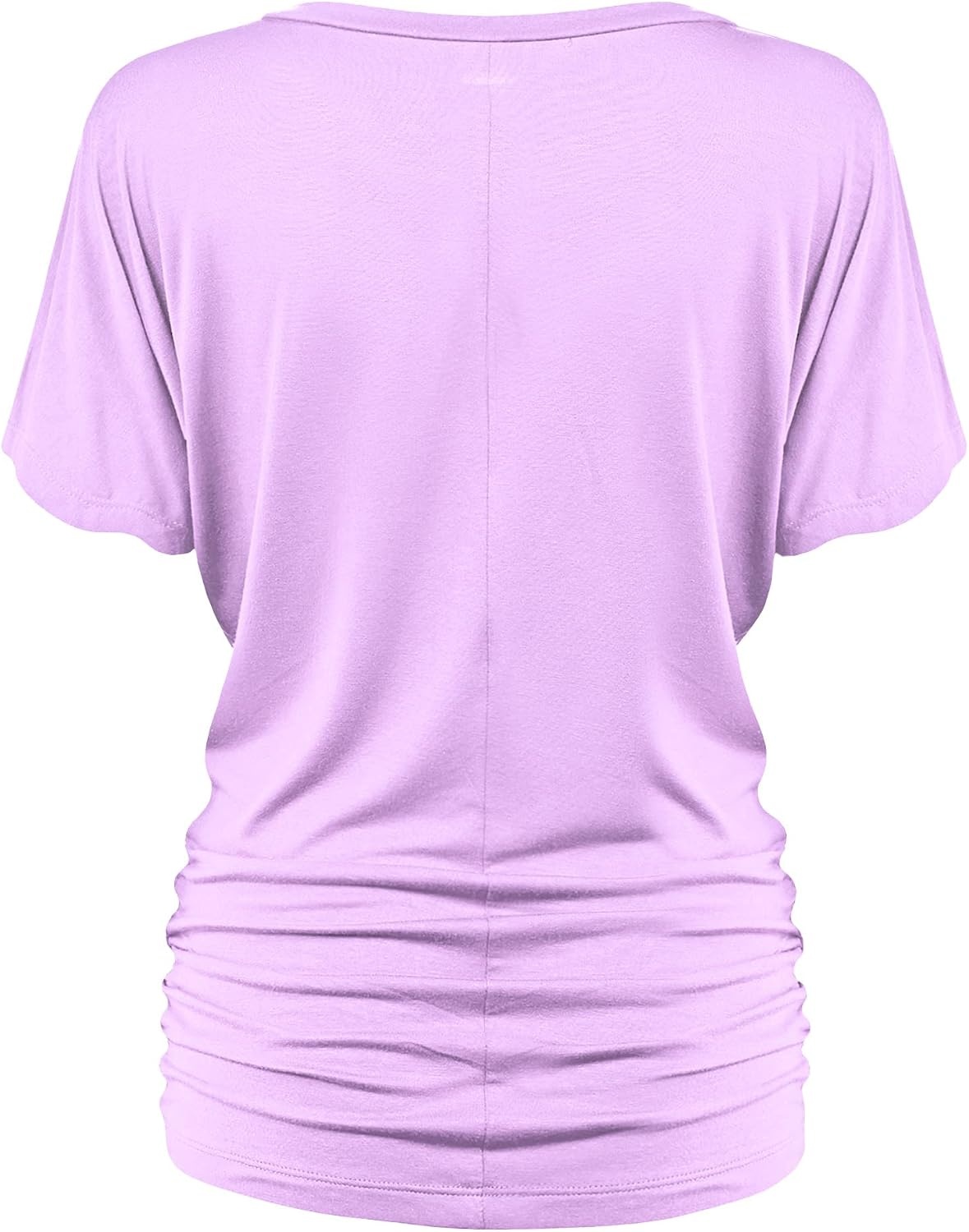 image:imageMade By Johnny Womens Casual Solid Short Sleeve Boat NeckV Neck Dolman Top T Shirt with Side ShirringWt1037lilac