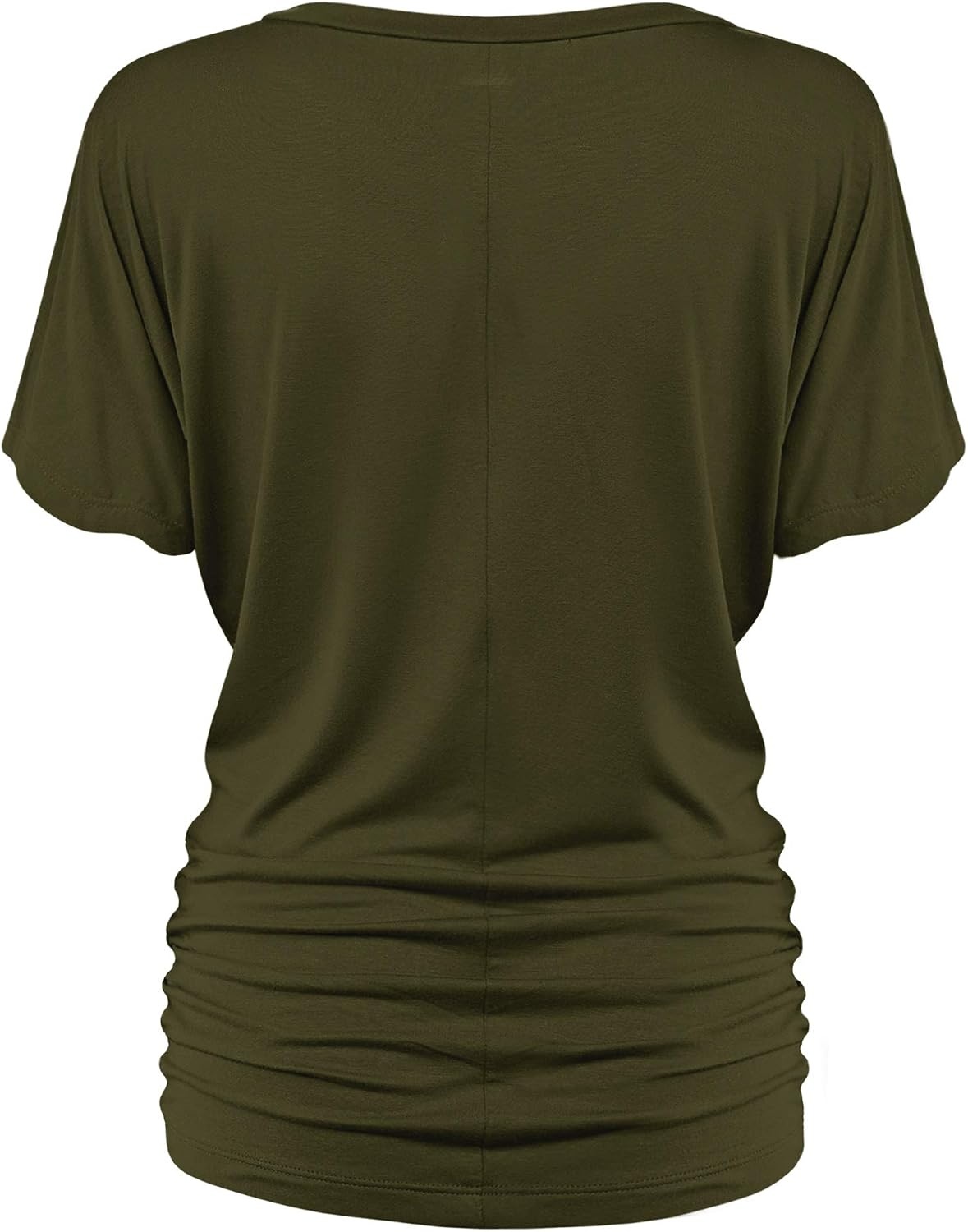 image:imageMade By Johnny Womens Casual Solid Short Sleeve Boat NeckV Neck Dolman Top T Shirt with Side ShirringWt1037olive