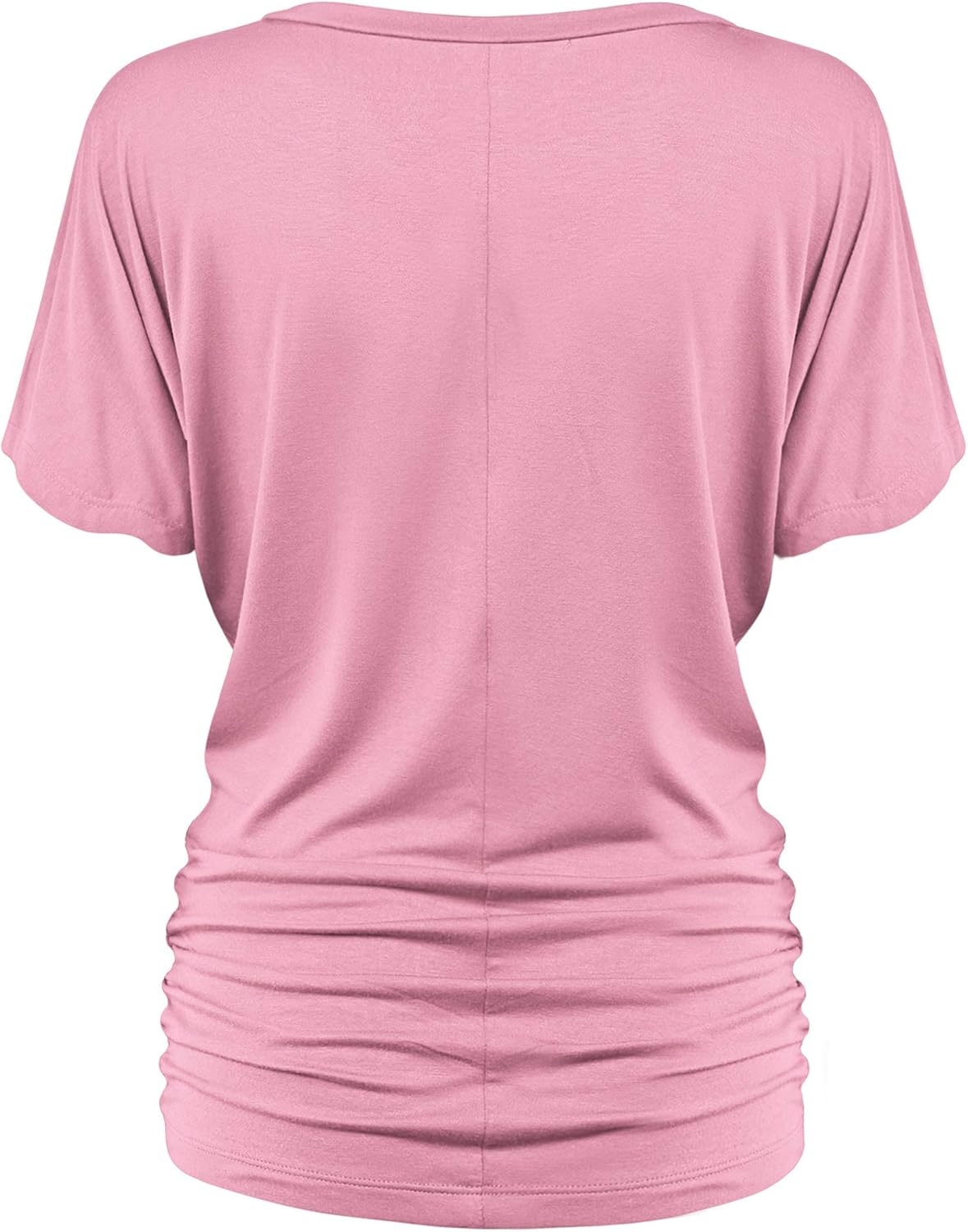 image:imageMade By Johnny Womens Casual Solid Short Sleeve Boat NeckV Neck Dolman Top T Shirt with Side ShirringWt1037pink