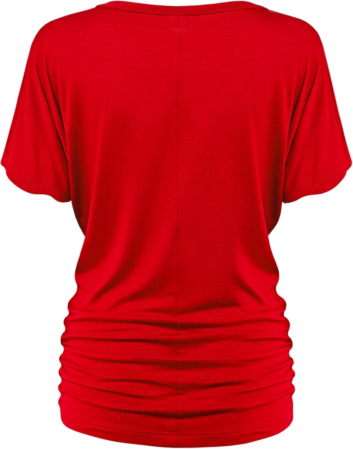 image:imageMade By Johnny Womens Casual Solid Short Sleeve Boat NeckV Neck Dolman Top T Shirt with Side ShirringWt1037red