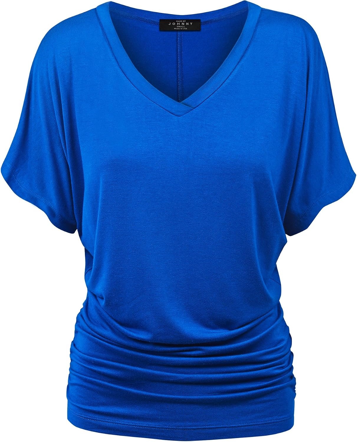image:imageMade By Johnny Womens Casual Solid Short Sleeve Boat NeckV Neck Dolman Top T Shirt with Side ShirringWt1037royalbrite