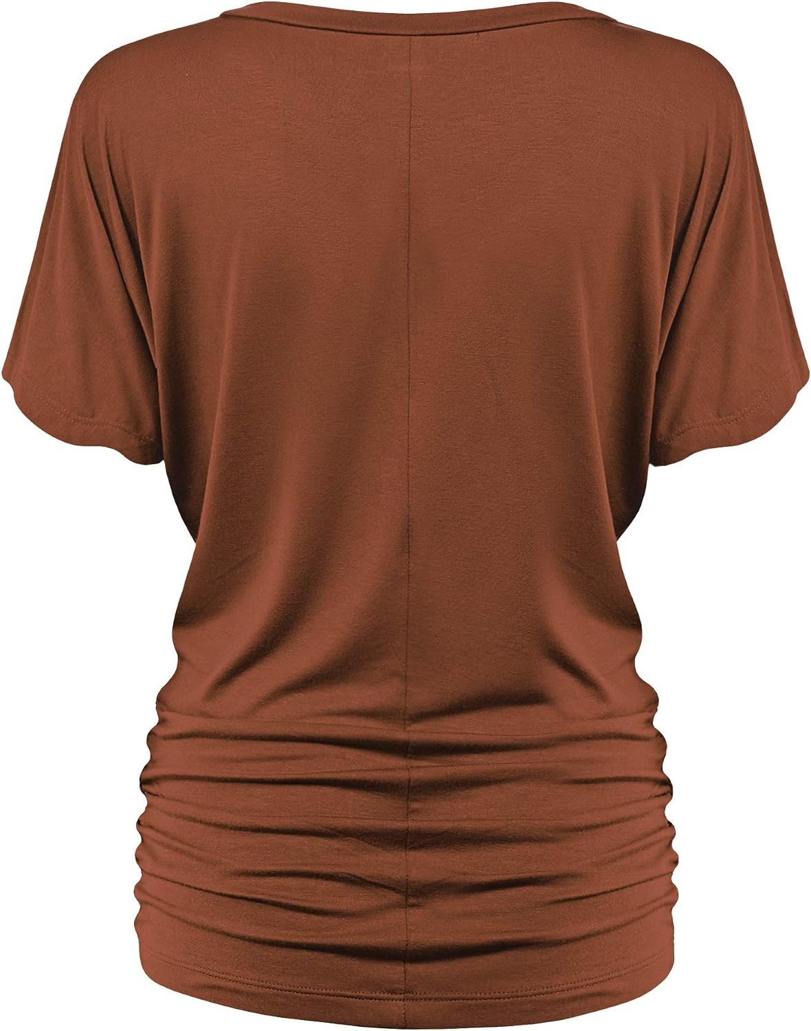 image:imageMade By Johnny Womens Casual Solid Short Sleeve Boat NeckV Neck Dolman Top T Shirt with Side ShirringWt1037rust