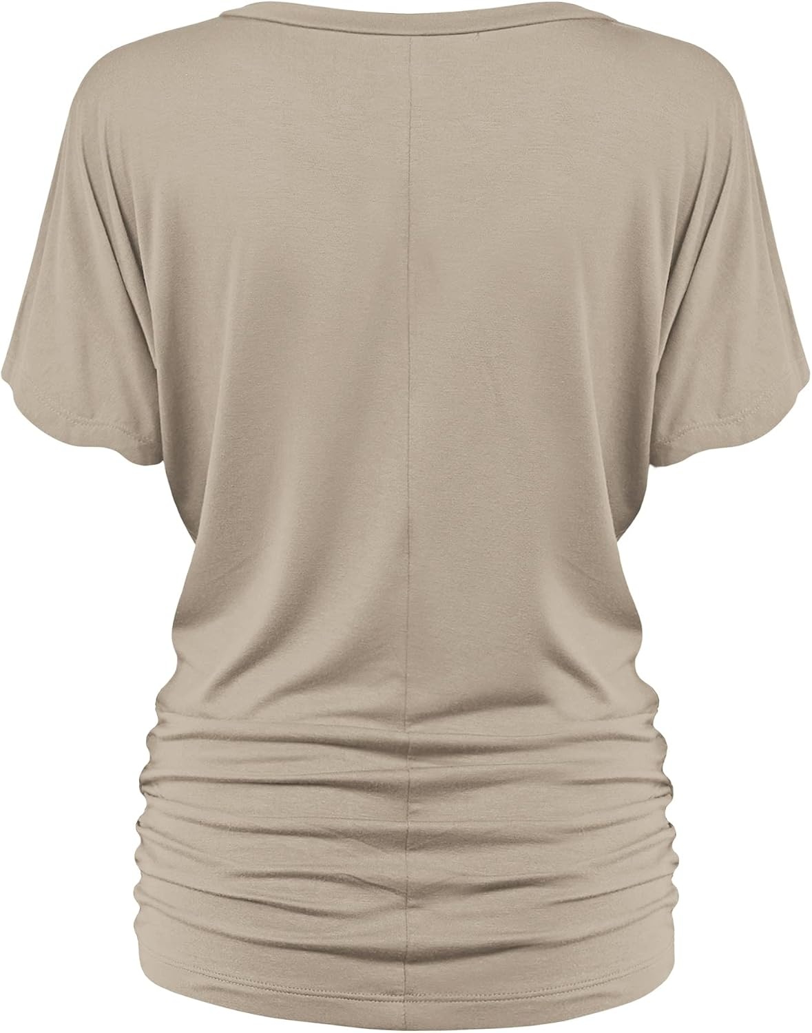 image:imageMade By Johnny Womens Casual Solid Short Sleeve Boat NeckV Neck Dolman Top T Shirt with Side ShirringWt1037taupe