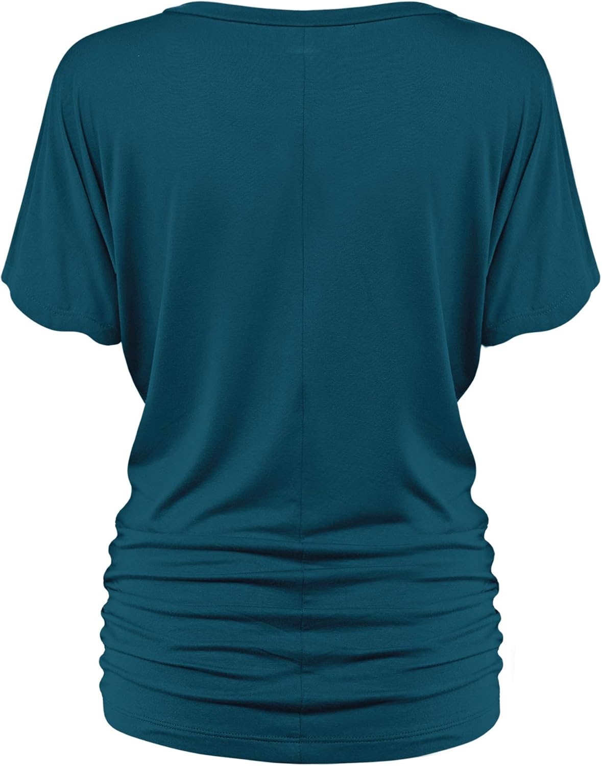 image:imageMade By Johnny Womens Casual Solid Short Sleeve Boat NeckV Neck Dolman Top T Shirt with Side ShirringWt1037teal
