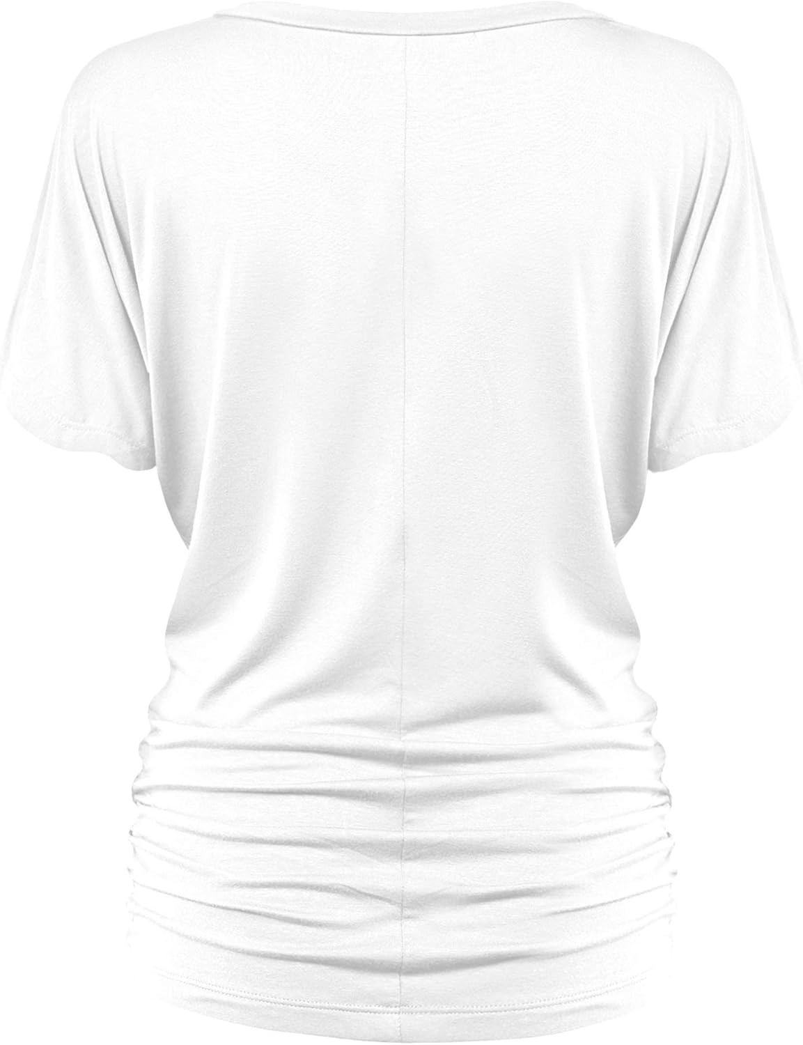 image:imageMade By Johnny Womens Casual Solid Short Sleeve Boat NeckV Neck Dolman Top T Shirt with Side ShirringWt1037white
