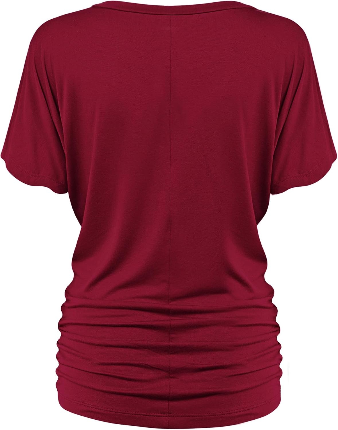 image:imageMade By Johnny Womens Casual Solid Short Sleeve Boat NeckV Neck Dolman Top T Shirt with Side ShirringWt1037wine
