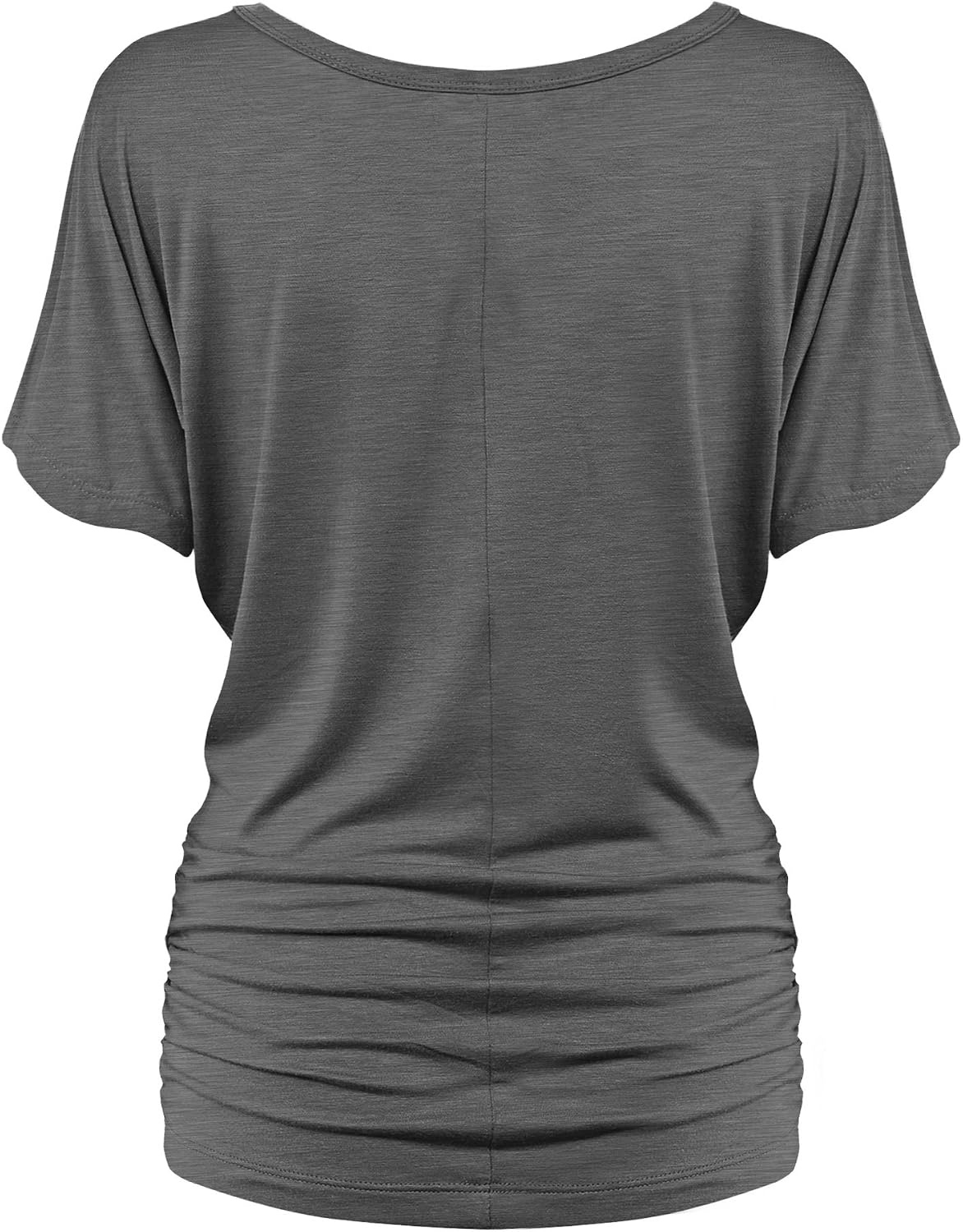 image:imageMade By Johnny Womens Casual Solid Short Sleeve Boat NeckV Neck Dolman Top T Shirt with Side ShirringWt817heathercharcoal