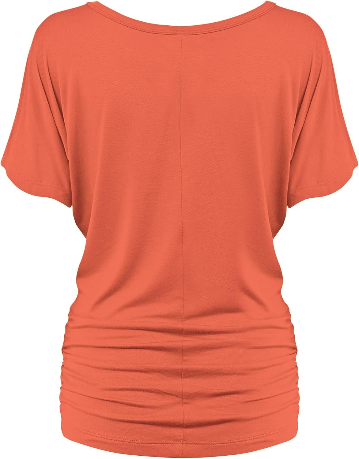 image:imageMade By Johnny Womens Casual Solid Short Sleeve Boat NeckV Neck Dolman Top T Shirt with Side ShirringWt817salmon