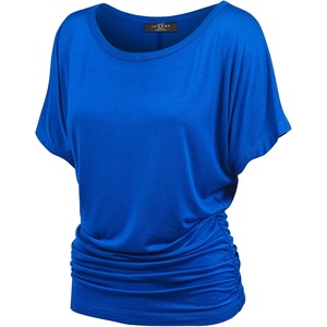 Made By Johnny Women’s Casual Solid Short Sleeve Boat Neck/V Neck Dolman Top T Shirt with Side Shirring(Wt817_royal_brite)